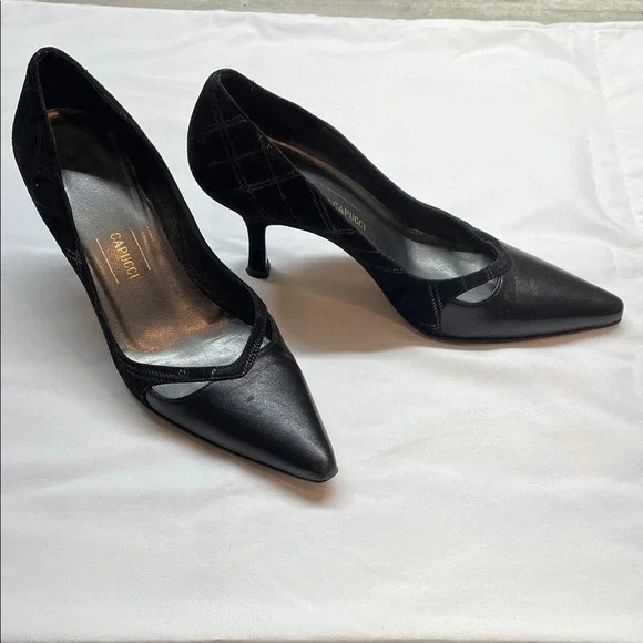 Roberto Capucci Black Leather Suede Stiletto Heels Made in Italy Size 5 B - Picture 3 of 9